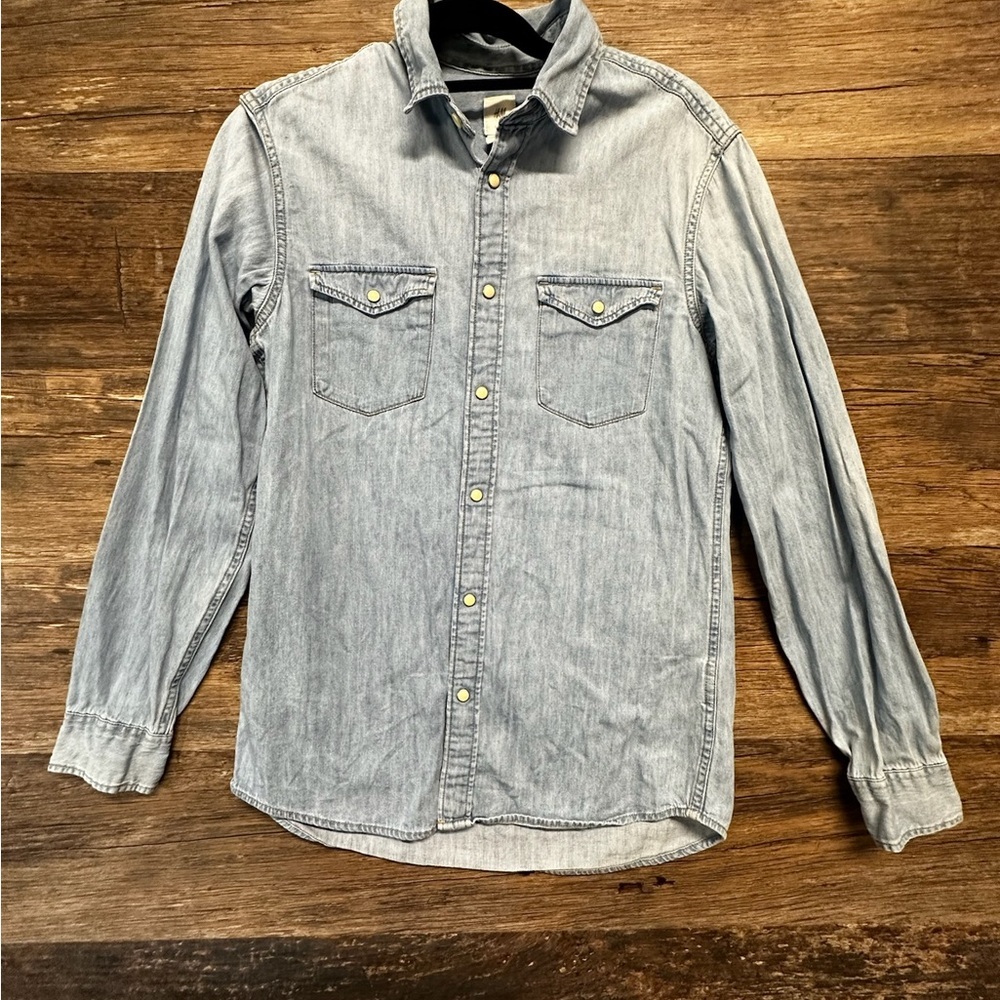 H&M Blue Button Down Shirt Classic Denim Style